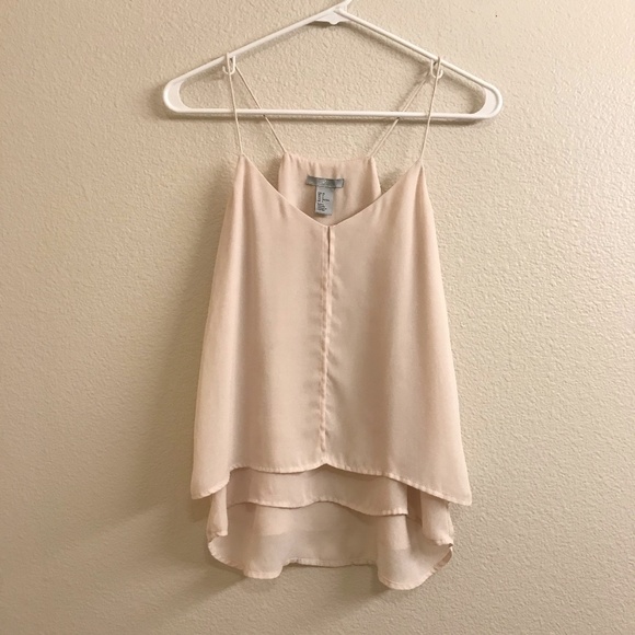 Women's Champagne Flowy Chiffon Panel Overlay Strappy Cami Top In Size 2 - Picture 2 of 7